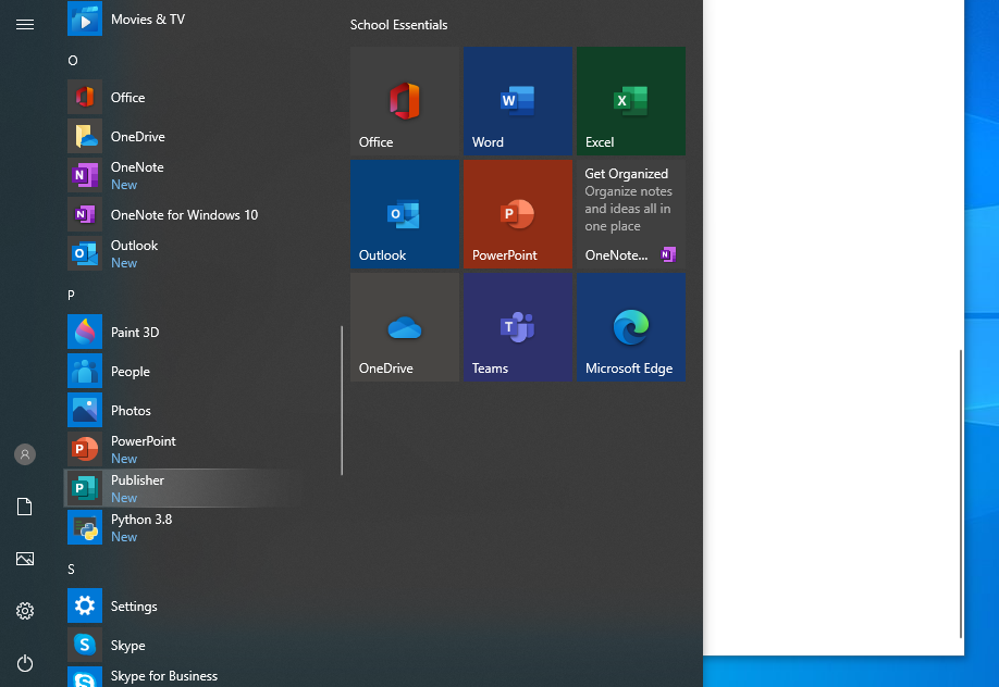Devices start menu
